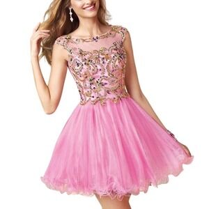 Alyce Paris Pink Beaded Tulle Homecoming Dress - Size 0 - Style‎ 4402